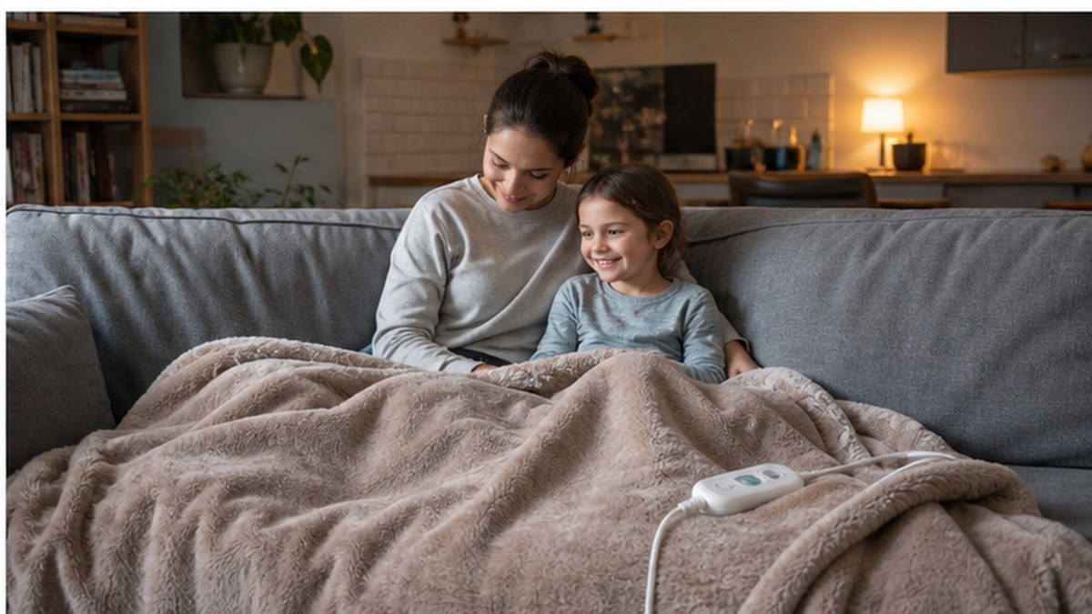 Manta electrica grande en sofa de apartamento familiar